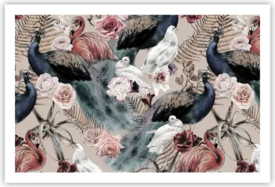 Produktbild von Poster - Poster ohne Rahmen - Pfauen Squab Flamingos - 91,5x61 cm - Wand Bild - Wanddeko - Wandbilder - Kunstposter - Wandposter - Bilder - Kunstdruck - Wanddekoration - Wandbild - P2XAA91x61-4890