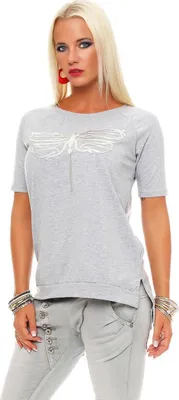 Immagine prodotto di Maglietta da donna Sciolto motivo collo rotondo argento, grigio/S/M
