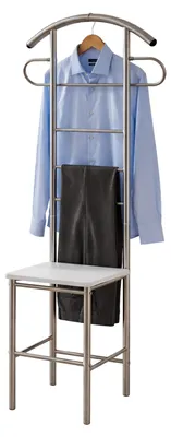 Produktbild von HOOZ Herrendiener mit Sitzfläche – Stummer Diener & Kleiderbutler – knitterfreie Anzugaufbewahrung – belastbar bis 100 kg – platzsparender 120x52x40cm