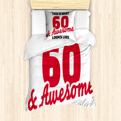 Produktbild von ABAKUHAUS 60. Geburtstag Mantele, Wörter 60, Milbensicher Allergiker geeignet mit Kissenbezügen, 135 cm x 200 cm - 80 x 80 cm, Rot Schwarz-Weiß