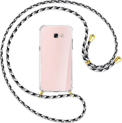 Produktbild von Handykette Backcover-Schutzhülle mit Band (Metall goldfarben) für Samsung Galaxy A7 2017 - schwarz/grau/weiß