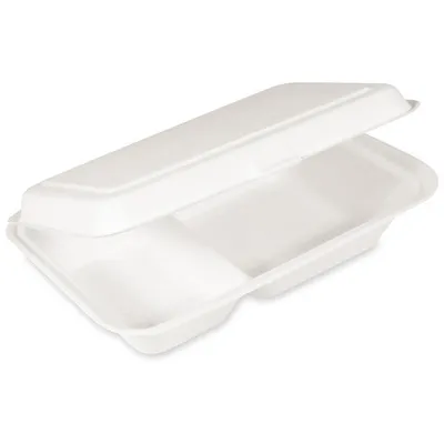 Produktbild von 50x  Menüboxen Lunch-Boxen 2-geteilt aus Zuckerrohr Bagasse 250x162x63 mm