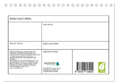 Produktbild von Safari durch Afrika (Tischkalender 2026 DIN A5 quer), CALVENDO Monatskalender