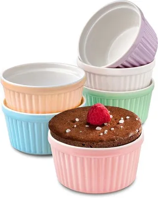 Zdjęcie produktu dla Ceramiczne foremki do sufletów – nadają się do piekarnika – 200 ml – średnica 9 cm – można je ustawiać jedna na drugiej – powłoka nieprzywierająca – opakowanie przyjazne dla środowiska