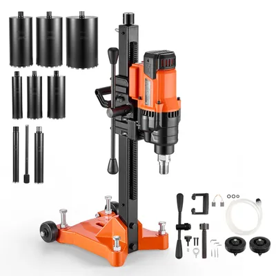 Produktbild von VEVOR Diamant Kernbohrmaschine 2500 W Kernbohrgerät Trocken/Nass 20-202 mm, für Beton Ziegel Keramikfliesen Asphalt Marmorböden, Inkl. 8 Bohrer & Rollständer & Tragegriff, 800 U/min, UNC1 1/4–7 Gewinde