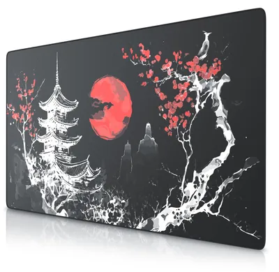 Produktbild von Titanwolf Gaming Mauspad XXXL 1200 x 600 x 3 mm im Design Japan Ink Painting, Speed Mousepad und Tischauflage aus Stoff, gummierte Rückseite, gekettelte Naht, waschbar