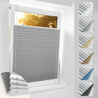 Image de Stores plissés sans perçage, occultants, gris clair, 50x190 cm, thermiques, 100% occultants, protection contre la lumière, protection solaire, pour fenêtre ou porte