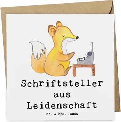 Produktbild von Mr. & Mrs. Panda Klappkarte Schriftsteller Leidenschaft - Weiß - Geschenk, Glückwunschkarte, Spruch, Buchladen, Buchhandlung, anlasskarte, faltkarte, Lustig, doppelkarte
