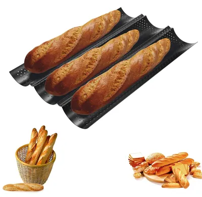 Baguette-Backform, 38x24,5x2,5 cm, Antihaft, für 3 Stück, schwarz