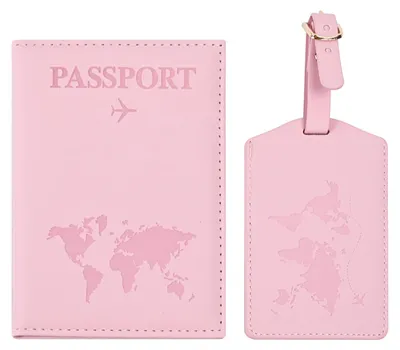Produktbild von Reisepasshülle, Reisepass-Organizer, Reisepassetui aus Kunstleder + Gepäckanhänger, für Damen und Herren, Reiseutensilien (Sakura-Rosa)