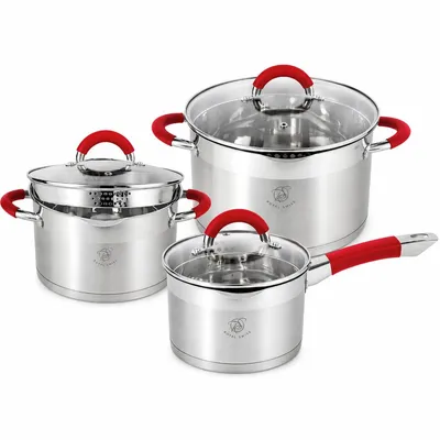 Produktbild von Stieltopf-Set 6-teilig – Edelstahl-Kochtöpfe mit Ausgießer – Ideal für Milch & Saucen – Für Induktion & Gas – PFAS-frei – Mit Glasdeckeln Royal Swiss