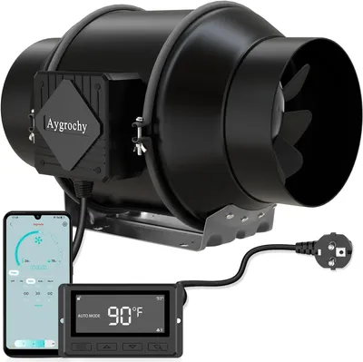 Produktbild von Rohrventilator, 150 mm, mit WLAN-App, EC-Motor, 55 W, 683 m³/h, 2800 U/min, Abluftventilator mit Temperatur- und Feuchtigkeitsregler