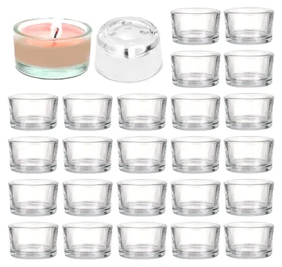 Produktbild von Teelichtgläser Set, 24 Stück Teelichthalter 4,5 cm Durchmesser x 2,5 cm Höhe, klare Teelichthalter aus Glas für Heimdekoration, Hochzeiten, Partys und Tischdekoration