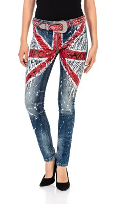 Produktbild von WD455 Damen Slim-Fit-Jeans in knalligem Design