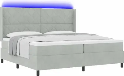 Immagine prodotto di Letto boxspring con materasso con LED grigio chiaro 200 x 200 cm velluto