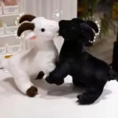 Produktbild von Weiße Ziege Schaf Plüschtier Kuscheltier lebensecht Simulation Stofftier Kawaii Geschenk Kinder - Farbe: Schwarz