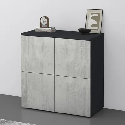 Produktbild von doporro Sideboard Kommode 76 cm in Anthrazit matt und Beton Aufbewahrungsschrank Bodenstehend für Ihren Wohnbereich Viel Stauraum Schrank 04