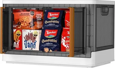 Produktbild von Famanu Aufbewahrungsbox mit Deckel, 72 Liter, stapelbar, Kunststoff, klappbar mit Türen und Rollen, transparent