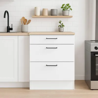 Immagine prodotto di Dmora Dispensa da Cucina Sirea 60x60x90h cm Bianco, 3 Cassetti Apertura Scorrevole