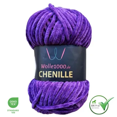 Produktbild von Wolle1000 Chenille - 16 LILA - 100g - weiches Chenille Garn / Kuschelwolle