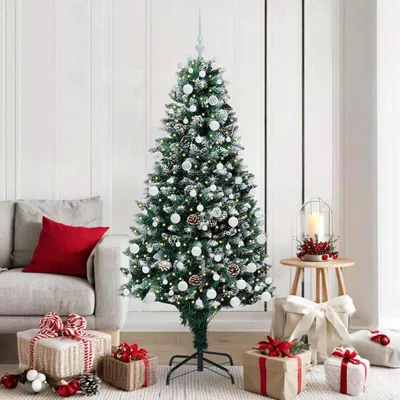Productafbeelding van Maison Exclusive - Kunstkerstboom met 300 LED-lampjes, inclusief voet, groen, 180 cm
