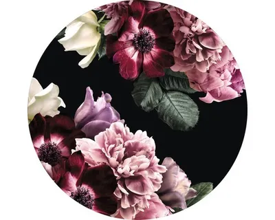 Produktbild von Rundes Glasbild mit Blumenmotiv Flowers III im Shabby Chic Stil, Ø 50 cm