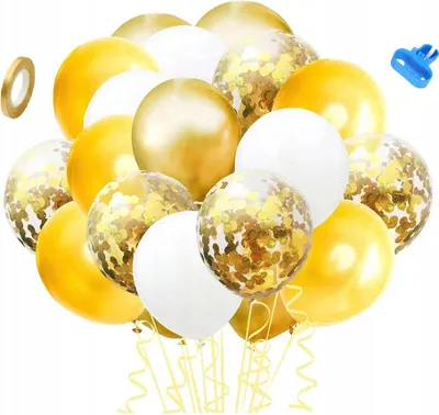 Zdjęcie produktu dla Balony Złote Białe Konfetti Chrzciny Dekoracja Biało Złota Komunia Wesele