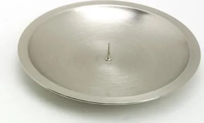 Produktbild von Kommunionkerzenhalter mit Dorn, Dekoteller Messing matt vernickelt silber für Kommunionkerzen Ø 13