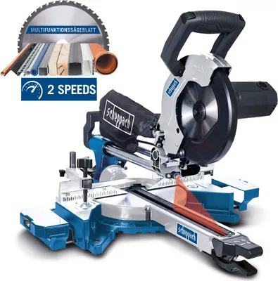 Produktbild von Scheppach Kappzugsäge HM90MP | für Holz, Alu, Stahl, Kunststoff, Kupfer | Schnitthöhe: 65mm / Länge: 340mm | 1700W mit 2 Geschwindigkeiten | Ø216mm