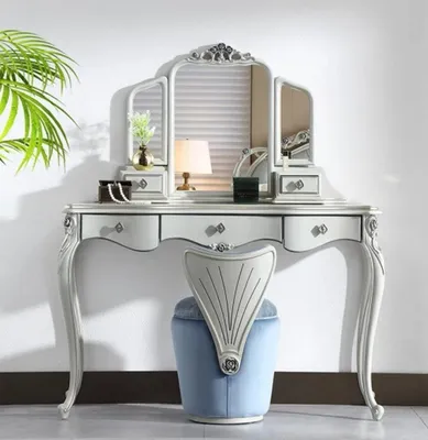 Produktbild von Eleganter Schlafzimmer Schminktisch Designer Polsterhocker 2tlg