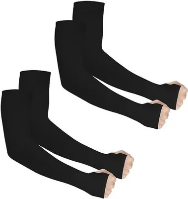 Produktbild von 2 Paar elastische Armärmel – Armärmel – UV-Schutz – Laufärmel – Unisex – Laufhandschuhe – Armlinge für Radfahrer – Ärmel – für Erwachsene – Kompression – Schwarz