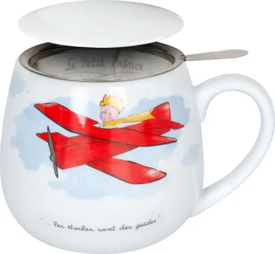 Produktbild von Könitz Le Petit Prince Avion Becher, Tasse, Teetasse, Französisch, mit Sieb und Deckel, Porzellan, 420 ml, 11 5 143 2317