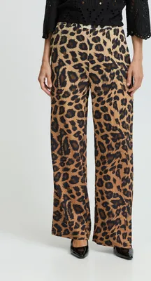 Image de b.young BYHinva Pantalon pour femmes Pantalon en tissu avec poches latérales Élastique Motif léopard Coupe ample