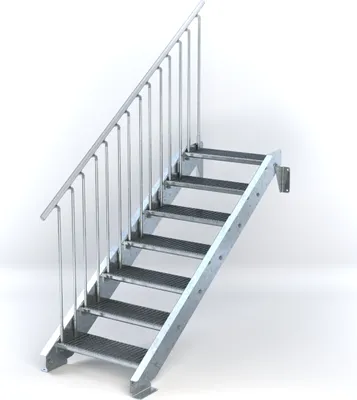 Produktbild von Stahltreppe 7 Stufen bis Höhe 140 cm, Laufbreite : 70 cm Geländer links ST 1 (31 / 31 mm)