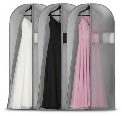 Immagine prodotto di Sacco per abiti, lungo, grigio, 165 cm, set da 3, in PEVA, impermeabile