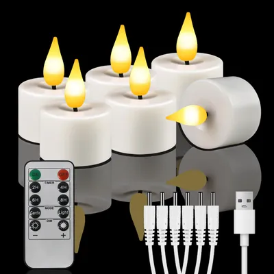 Produktbild von Wiederaufladbar LED Teelichter mit fernbedienung 6 Stück, Flammenlose LED Kerzen mit Timer, USB Elektrische Aufladbare Kerzen für Hochzeiten Partys