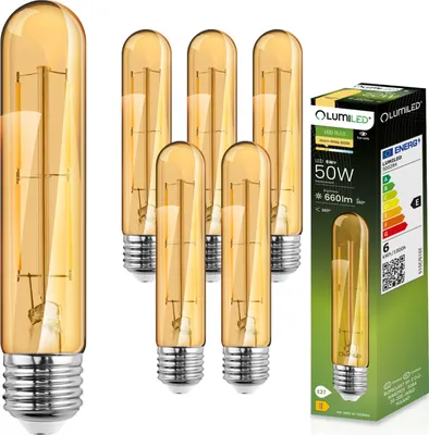 Produktbild von LUMILED 6x T30 E27 Vintage LED Lampe 6W Entspricht 60W 660 lm Glas Leuchtmittel Röhr 2200K Amber Retro Warmglow Birne Filament 360° Glühbirnen