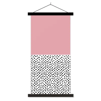 Produktbild von MuchoWow® Textilposter Polka dots - Schwarz - Rosa 40x80 cm mit schwarzem Rahmen - Wandemalerei