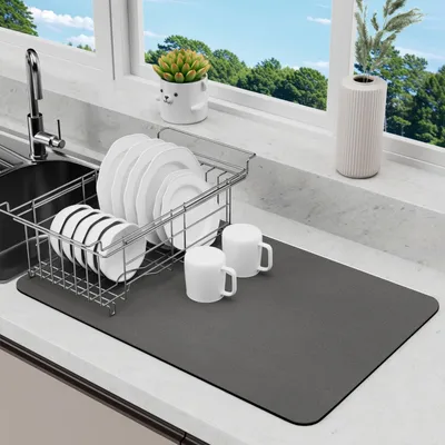 Produktbild von Geschirrmatte für die Küchenarbeitsplatte, Geschirrmatte mit rutschfester Gummirückseite, kaschiert Flecken, saugfähig für die Küchenarbeitsplatte (dunkelgrau, 50 x 40 cm)