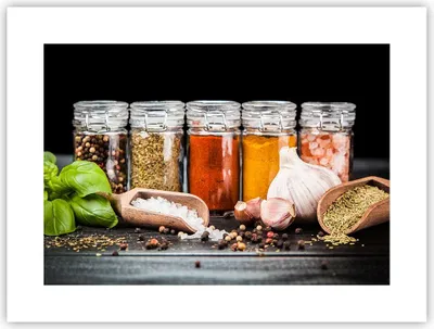 Produktbild von Poster - Poster ohne Rahmen - Gewürze Knoblauch Holz Salz - 40x30 cm - Wand Bild - Wanddeko - Wandbilder - Kunstposter - Wandposter - Bilder - Kunstdruck - Wanddekoration - Wandbild - P2XAA40x30-2896