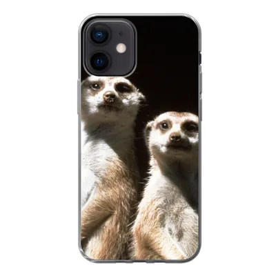 Produktbild von MuchoWow® Handyhülle Schutzhülle Hülle für iPhone 12 Schwarz - Erdmännchen - Tiere Silikon Softcase Handy Hülle - Schutzhülle