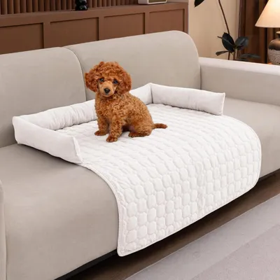 Produktbild von Haustier-Couchbezug Plüsch waschbar Möbelschutz rutschfest Beige 90 x 90 x 12 cm