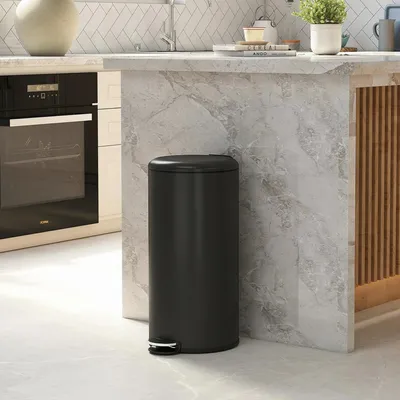 Produktbild von SUGIFT Mülleimer 30L mit Pedal & Soft-Close-Deckel, Treteimer, Metall fingerabdruckresistent, Schwarz | 36 x 30 x 63,5 cm | 3,6 kg