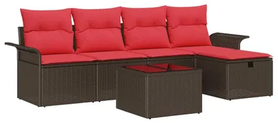 Produktbild von vidaXL Gartensofa-set 6 stk. Braun und Rot Poly-Rattan