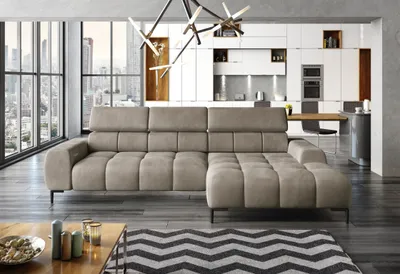 Produktbild von DOMO-HOME Ecksofa PLAZA Mini mit Elektrischer Sitzverstellung 270x177cm | Moderner Stil |Hoher Komfort | Verstellbare Kopfstützen | Bezug Solar in Beige | Farbe hellbraun | Rechts