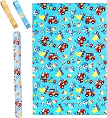 Produktbild von Kinder Cadeaupapier 51 x 75 cm blauw mit 2 Linten (Gold, Himmelblau)