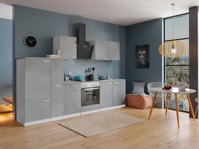 Produktbild von Küche Küchenzeile Küchenblock Einbauküche Weiß Beton Malia 300 cm Respekta