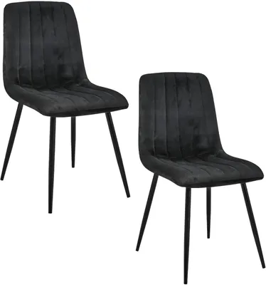 Produktbild von 2er Set Esszimmerstuhl Wohnzimmerstuhl Stuhl, Samt mit Metallbeinen, elegant, Polsterstuhl 2x schwarz mit schwarzen Beinen