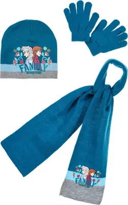 Produktbild von Disney Die Eiskönigin Kinder 3tlg.Set Wintermütze Schal Handschuhe – Blau / 54