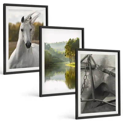 Produktbild von Bilder Set 3-teilig im schwarzen Rahmen – Wandbilder 3 Stück – gerahmte Poster für Wohnzimmer, Schlafzimmer und Flur – 40x60 cm – Natur des Flusses White Horses